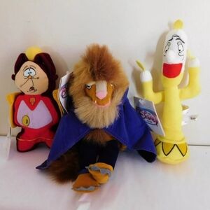 Disney Store Beauty and the Beast Bean Bag Plush 8" Set of 3 NWT Retired.